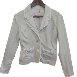 Plugg Beige Corduroy Lace Trim 3-Button Blazer Jacket With Bow Pockets